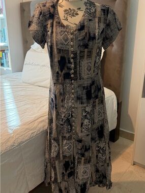 Paco Rabanne Black and Taupe Patterned Maxi Dress
